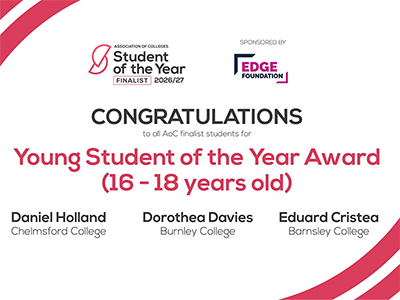Chelmsford College Learner Named Finalist in National AoC Student of the Year Awards